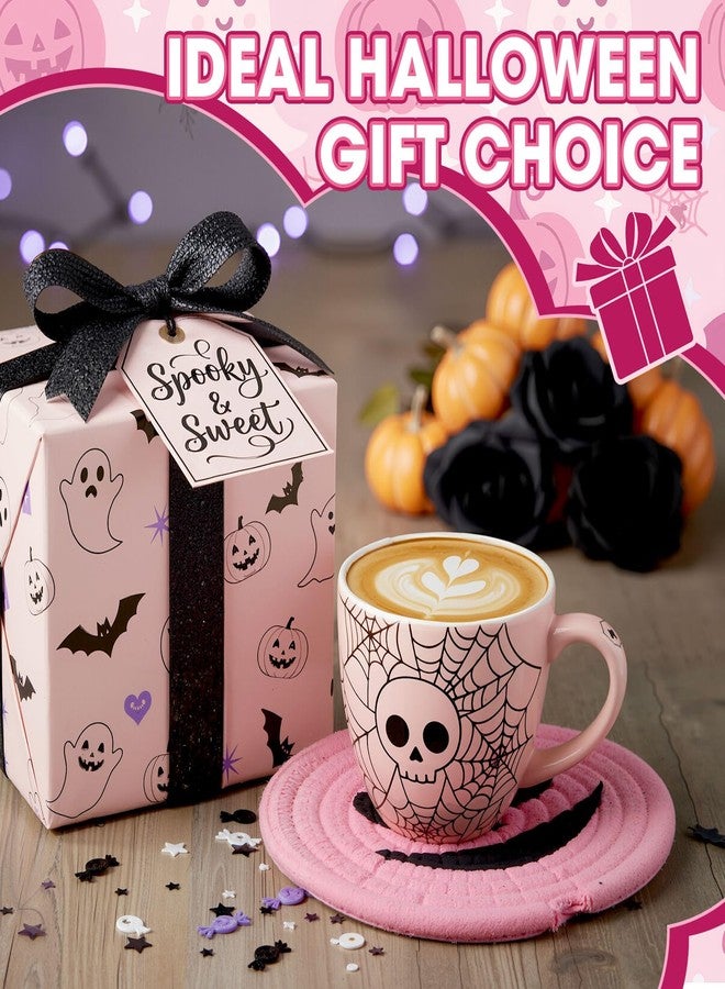 LemonRoad 4 Pcs Halloween Pumpkin Coaster Pink Black Pumpkin Cotton Coasters 4.7 Inch Absorbent Cup Mat Pad Cup Place Mats for Drinks Beverage Home Office Halloween Party Decor Gifts - Image 4